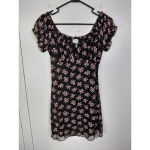 Blue Rain Dress Womens M Dark Floral Romantic Milkmaid Babydoll Empire Waist Y2K